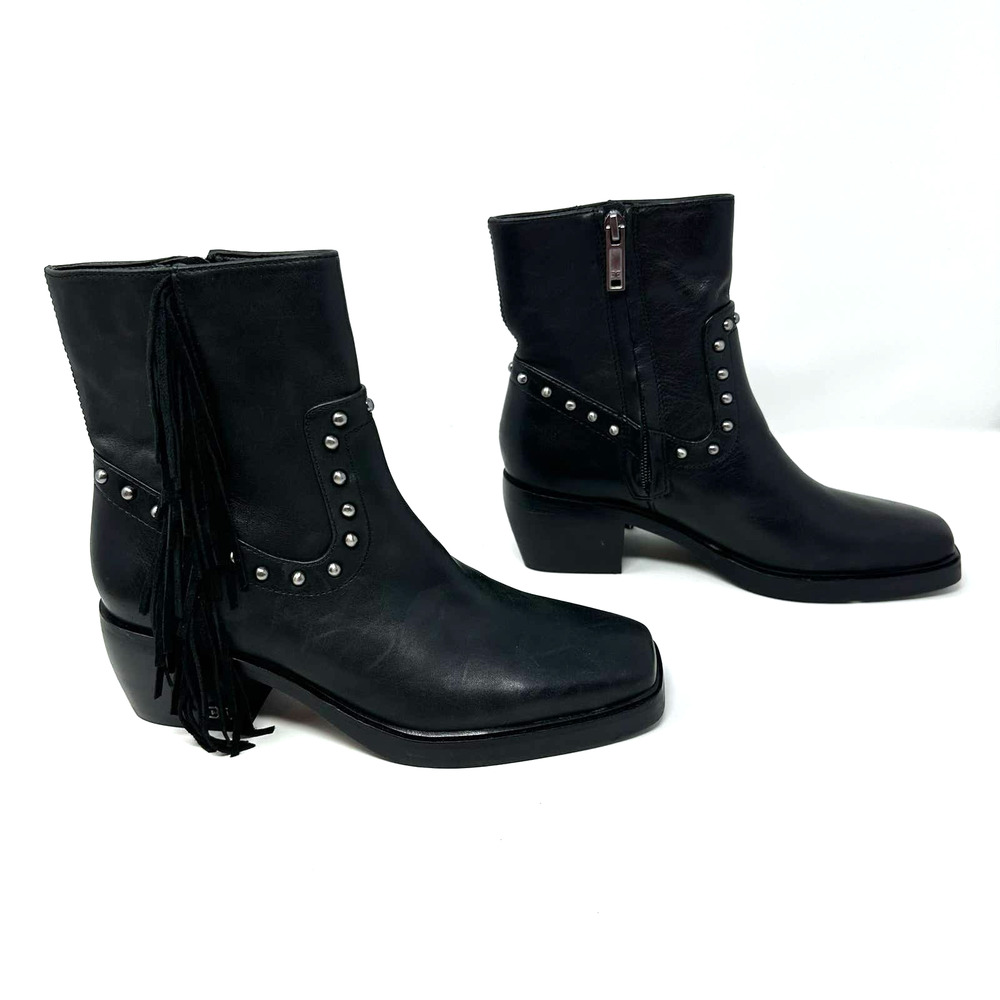 Sam Edelman size 5 black ankle‎ boots booties fringe studded side zip Bernie - Picture 3 of 11